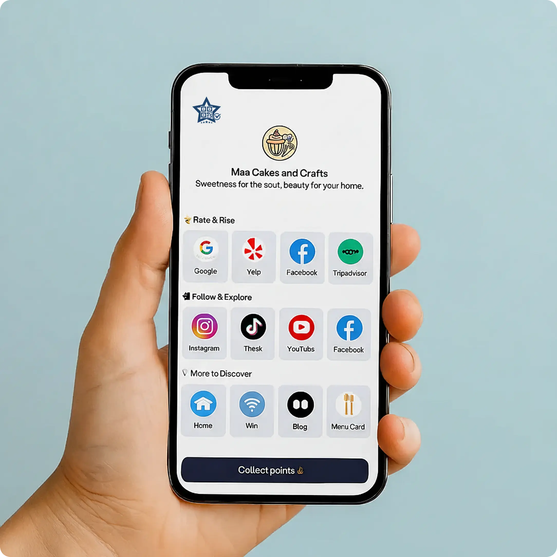 QR code displayed on a tablet
